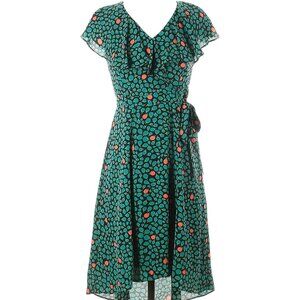 HD in Paris for Anthropologie Faux Wrap Sleeveless Ruffle Dress - Teal/Pink - 6